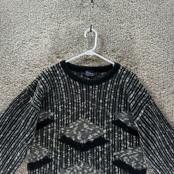 Vintage Edison Knitwear Sweater Mens Large Silver Black Pullover Made In USA VTG - Picture 3 of 13